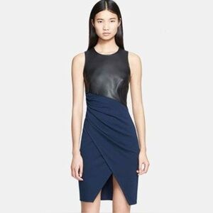 NWT Jay Godfrey Navy/Black Vegan Leather Wrap Dress